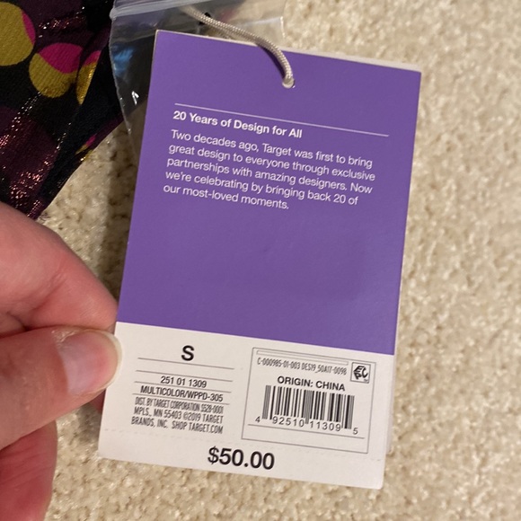 NWT Anna Sui for Target plum, blue, yellow shift dress with metallic threading - Picture 3 of 3